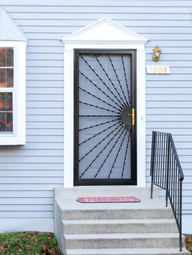 black full rays security door on blue house