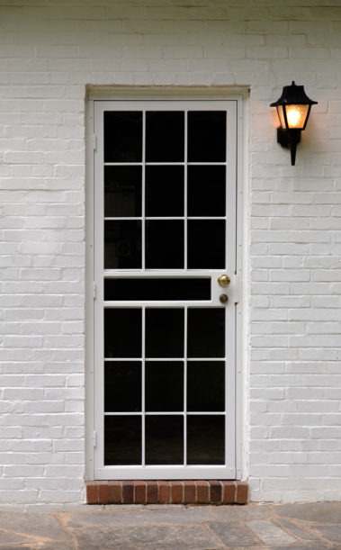 white pane security door on white house