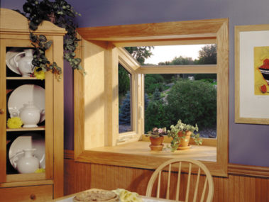 interior of birch garden window in a dining room