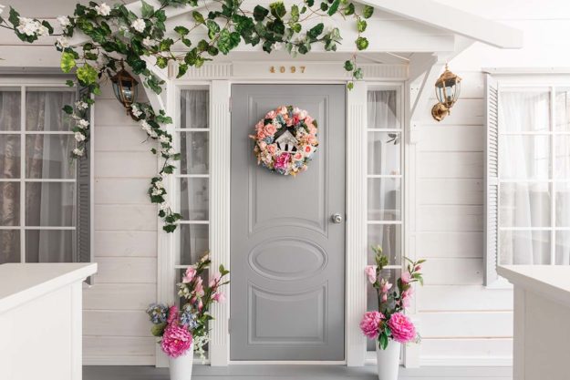 Popular Color Trends for Entry Doors color door with flowers