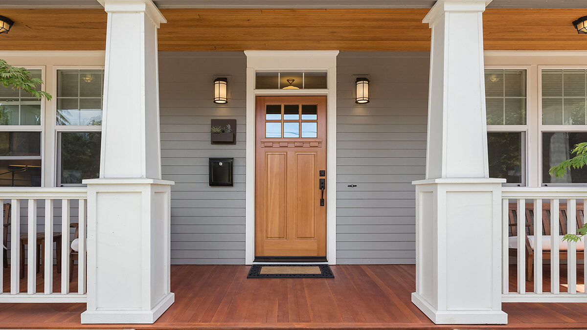 outside security doors on the front facade of a home