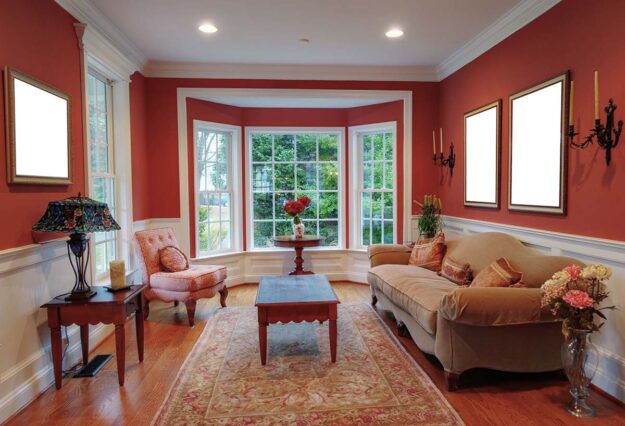 a beautiful living room after installing bay window