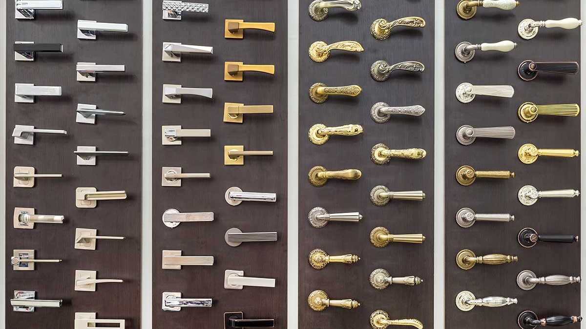 sales samples of various storm door hardware styles and types