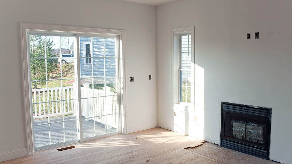interior view of sliding patio doors looking out