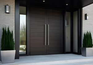 front facade of home steel entry doors