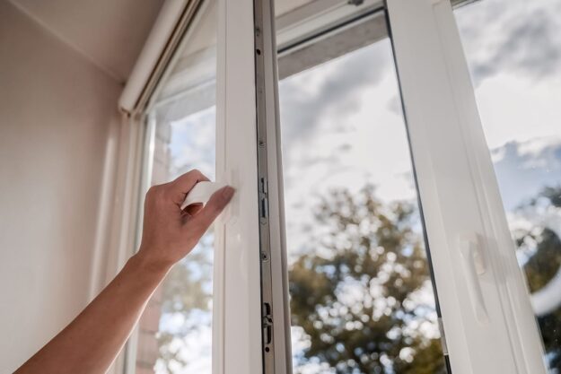 Can You Paint Vinyl Windows a hand reaches up to open a vinyl window