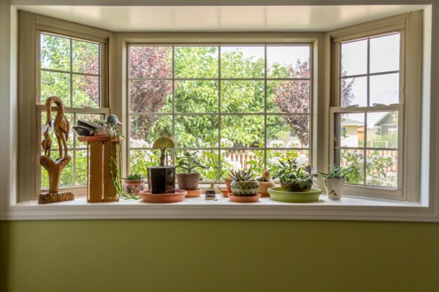Do Garden Windows Add Value to Your Home a garden window with a ledge full of plants and succulents