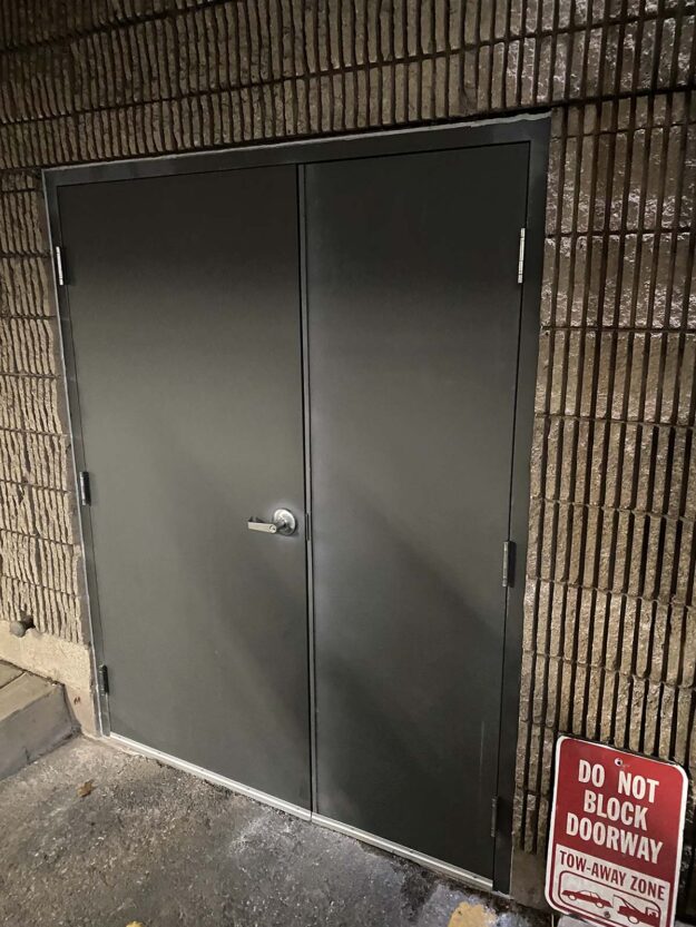 steen entry door on outside of building