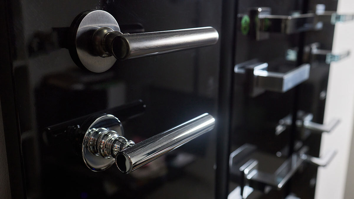 close up of front entry door hardware