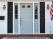 Front door painted with a semi-gloss gray