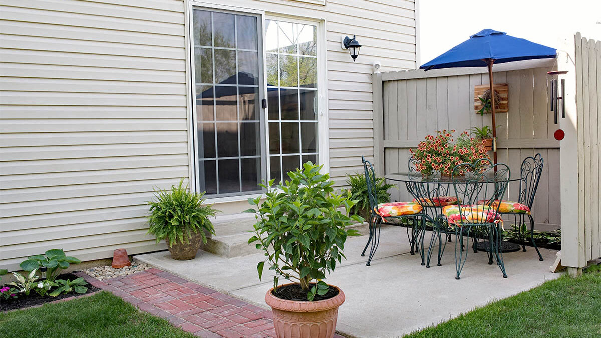 outdoor view of patio and new sliding patio doors