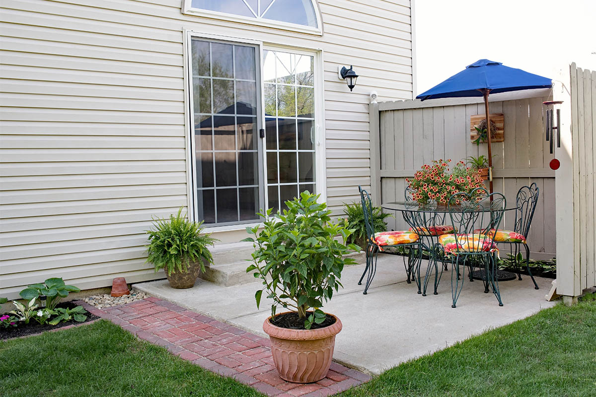 outdoor view of patio and new sliding patio doors