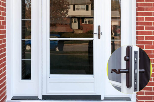 Replacing a Storm Door Handle A DIY Guide to Upgrading Your Hardware MasterSeal Image Storm door with close up shot of working handle